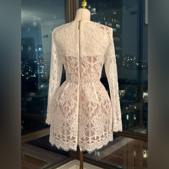 🆕 BRONX & BANCO 🧿 NWOT Casey White Lace Long Sleeve Mini Dress, Sz S / US 4 - Picture 6 of 16